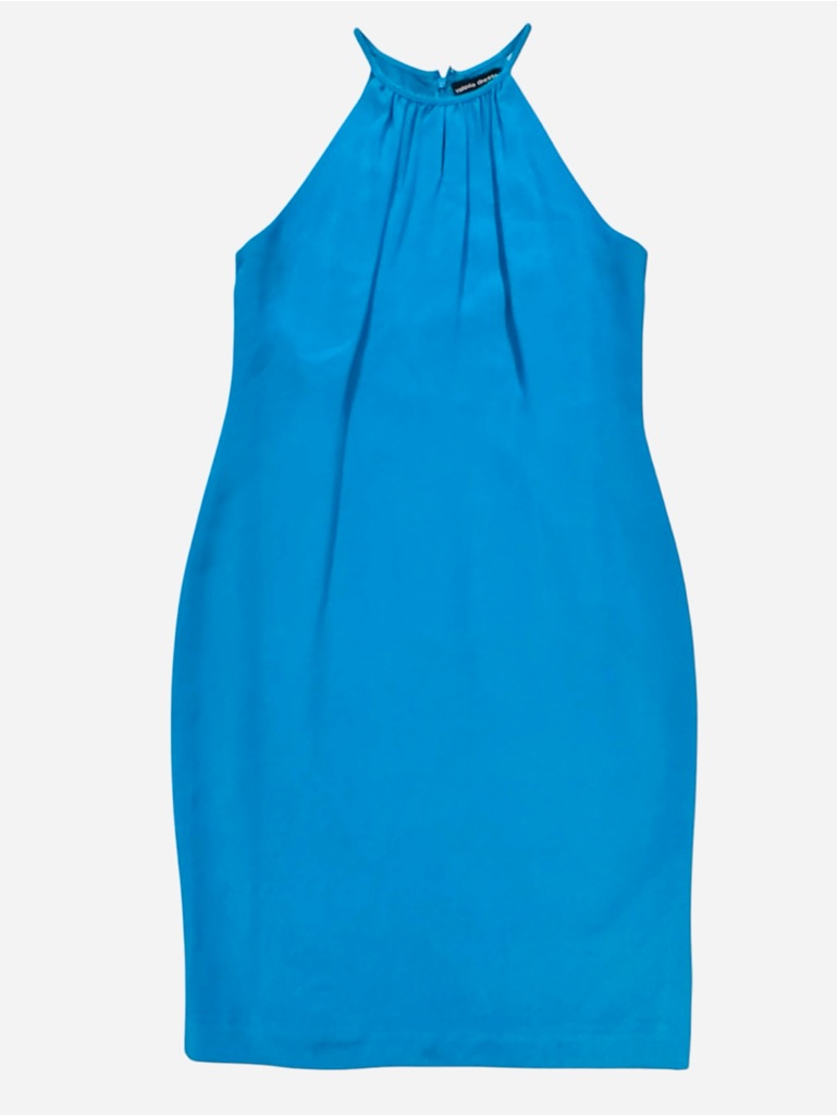 Valerie Dresses Pure Silk Halter Midi Dress Teal Blue Size 8